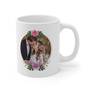 Wedding Mug Pink Floral and Purple Orchid Design