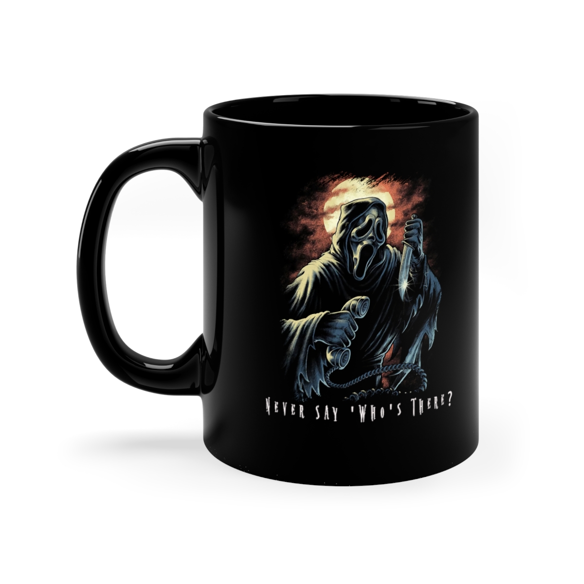 Scary Movie Never say who's there Coffee Mug - Image 2