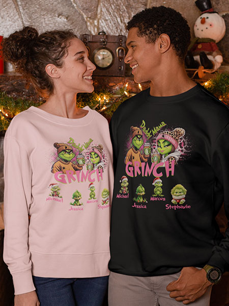 Daddy/Mama Pink Mama Grinch Personalized Christmas T-Shirt