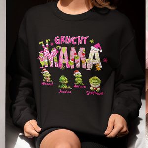 Grinchy Mama Personalized Christmas T-Shirt
