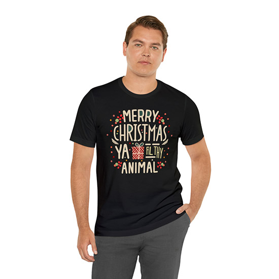 Merry Christmas Ya Filthy Animal! Premium Mens Christmas T-shirt - Image 2